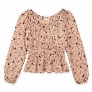 Madewell cottagecore boho square neck long puff sleeve pink floral top. Women S